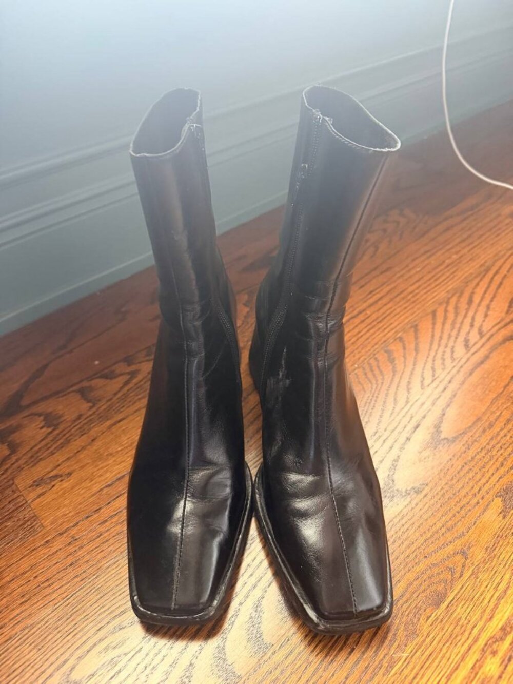 Jeffrey Campbell Black Leather Square Toe Ankle Boots